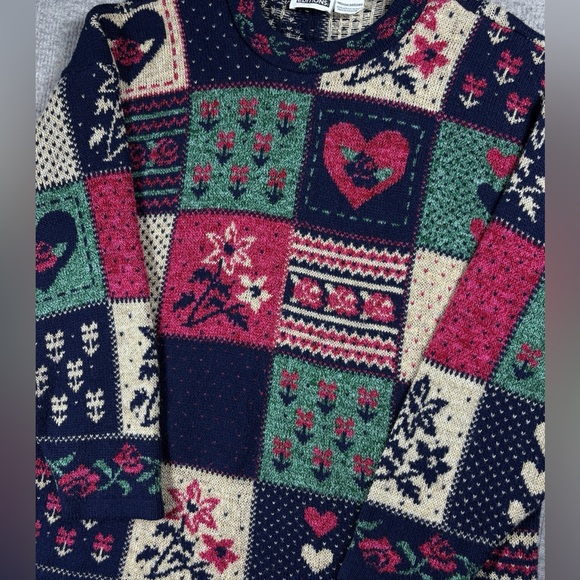 Vintage Patchwork Sweater Floral Cottage Core Women’s M Basic Editions USA Made - Picture 2 of 4